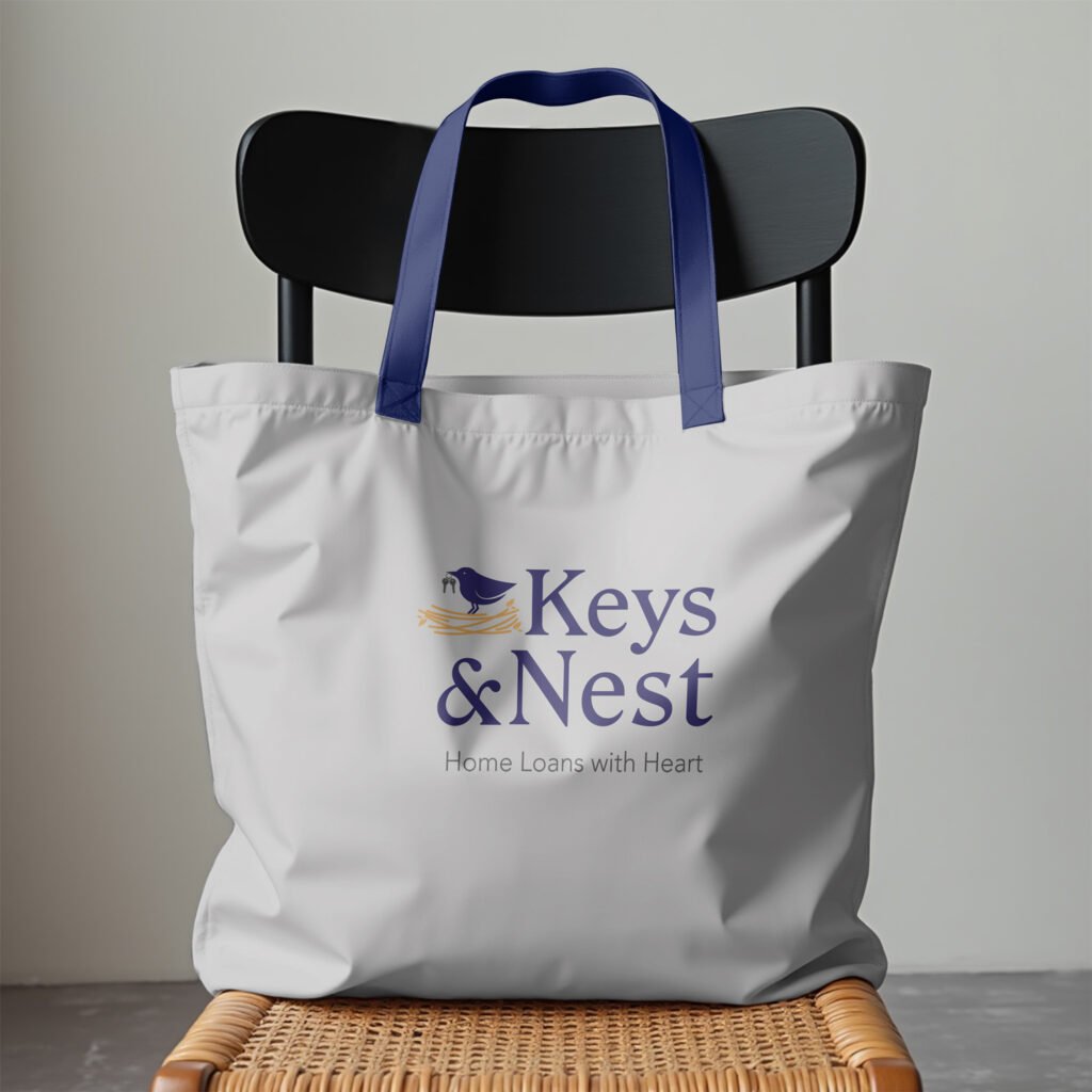 Keys & Nest brand design mockedup on a tote bag by KS Marketing.