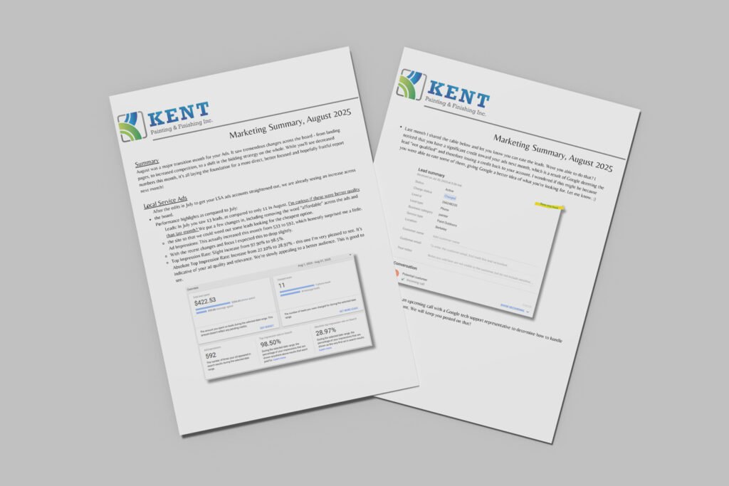 Digital ad campain report for kent painting.