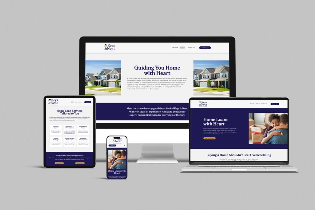 Website deisgn for small business Key & Nest, shown on a multi device mockup.